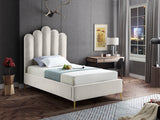 Lily Elegant Velvet Bed with Gold Steel Legs and Deep Channel Tufting for Contemporary Bedrooms