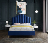 Lily Elegant Velvet Bed with Gold Steel Legs and Deep Channel Tufting for Contemporary Bedrooms