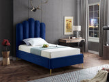 Lily Elegant Velvet Bed with Gold Steel Legs and Deep Channel Tufting for Contemporary Bedrooms