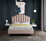 Lily Elegant Velvet Bed with Gold Steel Legs and Deep Channel Tufting for Contemporary Bedrooms