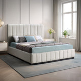 Lucia Upholstered Bed - Stylish Linen Textured Fabric, Deep Channel Tufting & Solid Wood Base Design