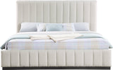Lucia Upholstered Bed - Stylish Linen Textured Fabric, Deep Channel Tufting & Solid Wood Base Design