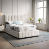 Lucia Upholstered Bed - Stylish Linen Textured Fabric, Deep Channel Tufting & Solid Wood Base Design