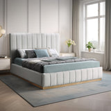 Lucia Upholstered Bed - Stylish Linen Textured Fabric, Deep Channel Tufting & Solid Wood Base Design