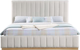 Lucia Upholstered Bed - Stylish Linen Textured Fabric, Deep Channel Tufting & Solid Wood Base Design
