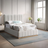 Lucia Upholstered Bed - Stylish Linen Textured Fabric, Deep Channel Tufting & Solid Wood Base Design