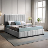 Lucia Upholstered Bed - Stylish Linen Textured Fabric, Deep Channel Tufting & Solid Wood Base Design