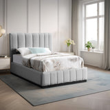 Lucia Upholstered Bed - Stylish Linen Textured Fabric, Deep Channel Tufting & Solid Wood Base Design
