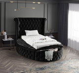 Luxus Round Velvet Bed with Deep Button Tufting, Spacious Storage, and Contemporary Style Design