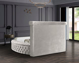 Luxus Round Velvet Bed with Deep Button Tufting, Spacious Storage, and Contemporary Style Design