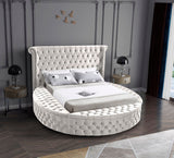 Luxus Round Velvet Bed with Deep Button Tufting, Spacious Storage, and Contemporary Style Design