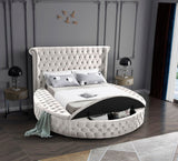 Luxus Round Velvet Bed with Deep Button Tufting, Spacious Storage, and Contemporary Style Design