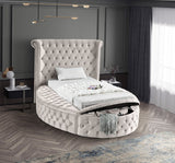 Luxus Round Velvet Bed with Deep Button Tufting, Spacious Storage, and Contemporary Style Design