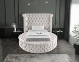 Luxus Round Velvet Bed with Deep Button Tufting, Spacious Storage, and Contemporary Style Design