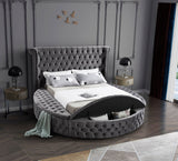 Luxus Round Velvet Bed with Deep Button Tufting, Spacious Storage, and Contemporary Style Design