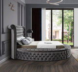 Luxus Round Velvet Bed with Deep Button Tufting, Spacious Storage, and Contemporary Style Design
