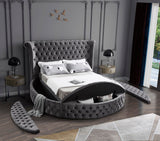 Luxus Round Velvet Bed with Deep Button Tufting, Spacious Storage, and Contemporary Style Design