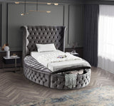 Luxus Round Velvet Bed with Deep Button Tufting, Spacious Storage, and Contemporary Style Design
