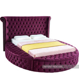Luxus Round Velvet Bed with Deep Button Tufting, Spacious Storage, and Contemporary Style Design