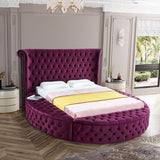 Luxus Round Velvet Bed with Deep Button Tufting, Spacious Storage, and Contemporary Style Design