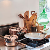 Mauviel M'Heritage M'150 CI Copper Sauce Pan with Lid 2.8-Qt and Frying Pan 11.8-In, Cast Iron Handles