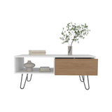 TUHOME Tori 39" Wide Modern Coffee Table with Full-Extension Drawer, Open Lower Shelf, Slanted Metal Legs, Rectangular Living Room Center Table with Smart Storage and Contemporary Design for Homes and Apartments