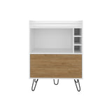 Tori 42" Tall One-Door Bar Cabinet with Three Cubbies, Three Shelves, Top Prep Surface with Protective Rail, Modern Liquor Cabinet for Living Room, Home Bar Storage Organizer and Display Unit