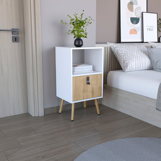 TUHOME Huna Nightstand with Single Drawer, Open Storage Compartment, Spacious Top Surface, Sleek Modern Design with Raised Wooden Legs, Functional Bedroom Side Table for Organizing Nighttime Essentials and Decor