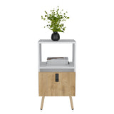 TUHOME Huna Nightstand with Single Drawer, Open Storage Compartment, Spacious Top Surface, Sleek Modern Design with Raised Wooden Legs, Functional Bedroom Side Table for Organizing Nighttime Essentials and Decor