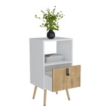 TUHOME Huna Nightstand with Single Drawer, Open Storage Compartment, Spacious Top Surface, Sleek Modern Design with Raised Wooden Legs, Functional Bedroom Side Table for Organizing Nighttime Essentials and Decor