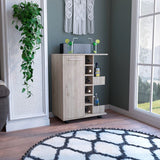 Tuhome Bar Cart with Two External Shelves, Four Casters, Six Built-In Wine Rack, Single Door Cabinet, Modern Design for Home Bar or Living Room