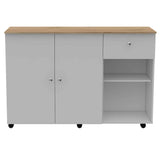 Tuhome Kitchen Island Cart Victoria with Four Interior Shelves, One Drawer, Double Door Cabinet, Six Casters for Easy Mobility, Ideal for Kitchens and Dining Rooms