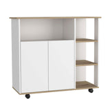 Tuhome Paprika Kitchen Cart with Double-Door Cabinet, Four Open Shelves, Locking Casters, Spacious Countertop Surface, Mobile Multi-Purpose Storage Organizer for Meal Prep, Small Appliances, and Modern Kitchen Efficiency