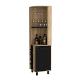Tuhome Kaia 70-Inch Tall Corner Bar Cabinet with Built-In Wine Storage, Ten Bottle Cubbies, Four Shelves, Stemware Rack, Space-Saving Home Bar Furniture for Living Room or Dining Room Organization