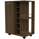 Tuhome Bar Cart with Two External Shelves, Four Casters, Six Built-In Wine Rack, Single Door Cabinet, Modern Design for Home Bar or Living Room