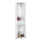 Tuhome Chicago 75" Corner Bar Cabinet with Mirrored Back, Double Glass Doors, Stemware Rack, Two Open Liquor Shelves, Space-Saving Modern Home Bar for Living Rooms, Entertainment Areas and Stylish Beverage Storage
