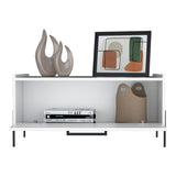 TUHOME Shan 15" High Minimalistic Coffee Table with Pull-Down Cabinet Door and Open Shelf, Modern Rectangular Living Room Center Table with Functional Storage for Books, Décor and Essentials, Sleek Contemporary Design