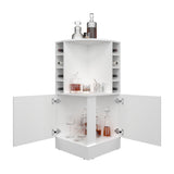 TUHOME Jakes 42" Tall Corner Bar Cabinet with Eight Wine Bottle Cubbies, Double-Door Storage Cabinet, Space-Saving Liquor Organizer for Living Room or Dining Room, Modern Home Bar Furniture with Functional Shelves and Elegant Design