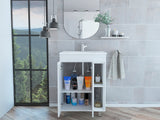 TUHOME Meka 24 Inch Bathroom Vanity with Double Door Cabinet, Tiered Interior Shelves, Open Cubbies and Integrated Sink Offering Modern Storage, Practical Organization and Durable Engineered Wood Construction for Home Bathrooms