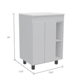 TUHOME Meka 24 Inch Bathroom Vanity with Double Door Cabinet, Tiered Interior Shelves, Open Cubbies and Integrated Sink Offering Modern Storage, Practical Organization and Durable Engineered Wood Construction for Home Bathrooms