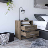 Tuhome Eter Nightstand with Two Drawers, Open Storage Compartment, Compact Modern Bedside Table for Bedroom or Living Room, Functional Organizer for Books, Devices, and Essentials, Contemporary Space-Saving Furniture