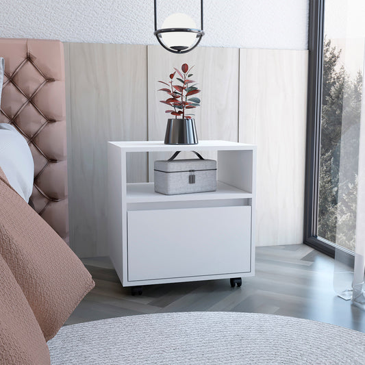 Austin Nightstand Modern Bedroom Side Table with Smooth-Glide Storage Drawer, Open Shelf for Books and Magazines, Easy-Move Caster Base and Spacious Top Surface for Everyday Essentials by Austin Furniture