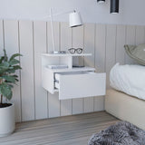 Tuhome Adele Floating Nightstand with One Drawer and Two Lower Shelves, Wall-Mounted Bedside Storage Solution for Compact Bedrooms, Modern Space-Saving Design with Hidden Storage and Display Area for Daily Essentials