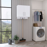 Tuhome Kymo Wall Storage Cabinet with Double Doors, Internal Shelving and Integrated Broom Hangers, Space-Saving Wall-Mounted Utility Organizer for Cleaning Supplies with Modern Design and Durable Construction