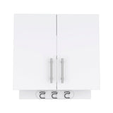 Tuhome Kymo Wall Storage Cabinet with Double Doors, Internal Shelving and Integrated Broom Hangers, Space-Saving Wall-Mounted Utility Organizer for Cleaning Supplies with Modern Design and Durable Construction