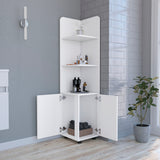 Tuhome Malibu 62" Tall Double Door Corner Linen Cabinet with Four Spacious Shelves, Freestanding Vertical Storage Tower for Towels Toiletries and Bathroom Essentials, Modern Space-Saving Organizer Unit