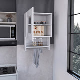 Tuhome Balboa Wall Cabinet with Single Glass Door, Interior Storage Shelf, Open Lower Shelf and Integrated Towel Bar, Space-Saving Mounted Organizer for Kitchen Essentials and Everyday Use