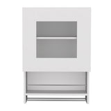 Tuhome Balboa Wall Cabinet with Single Glass Door, Interior Storage Shelf, Open Lower Shelf and Integrated Towel Bar, Space-Saving Mounted Organizer for Kitchen Essentials and Everyday Use