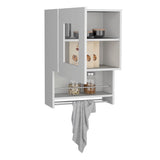 Tuhome Balboa Wall Cabinet with Single Glass Door, Interior Storage Shelf, Open Lower Shelf and Integrated Towel Bar, Space-Saving Mounted Organizer for Kitchen Essentials and Everyday Use