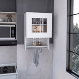 Tuhome Balboa Wall Cabinet with Single Glass Door, Interior Storage Shelf, Open Lower Shelf and Integrated Towel Bar, Space-Saving Mounted Organizer for Kitchen Essentials and Everyday Use